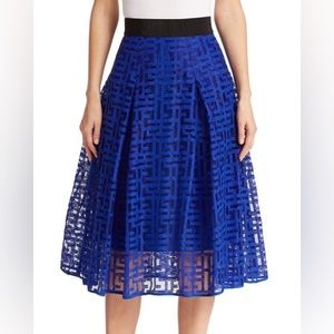 Women's Size 2 Milly NWT Cobalt Blue Inverted Pleat Midi A Line Skirt $495